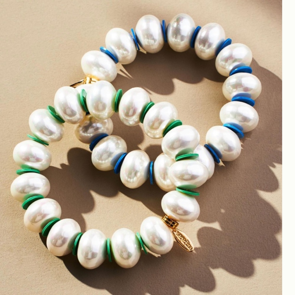 Anthropologie Shell & Pearl Chunky Bracelet